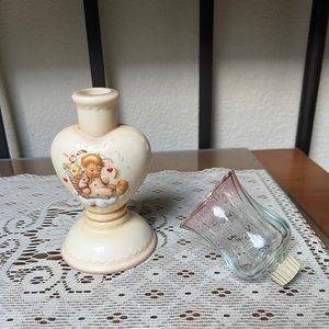 Goebel Vtg Hummel Candlestick With Custom Swirl Rose Tint Hurricane Tealight